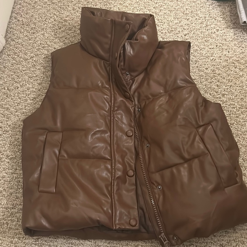 Faux leather puffer vest